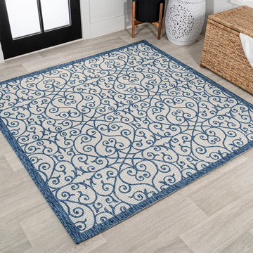 Madrid Vintage Filigree Textured Weave Indoor/outdoor Square Rug